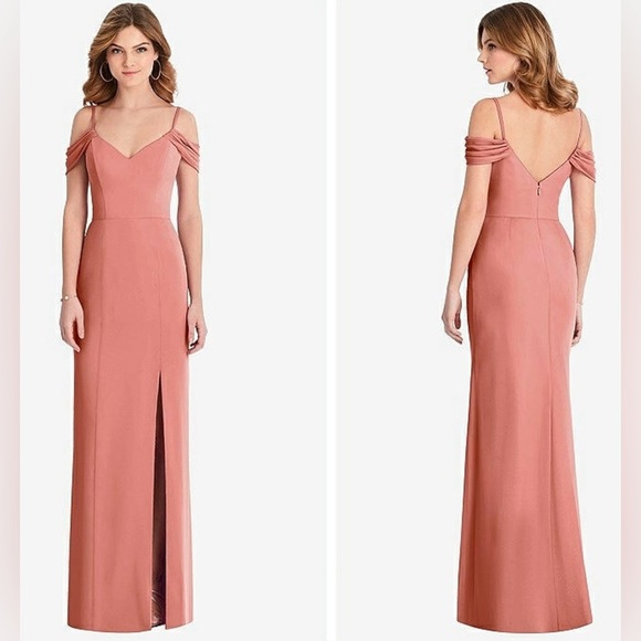 After Six Dresses & Skirts - After Six OFF-THE-SHOULDER CHIFFON TRUMPET GOWN DESERT ROSE size 4 style 1517